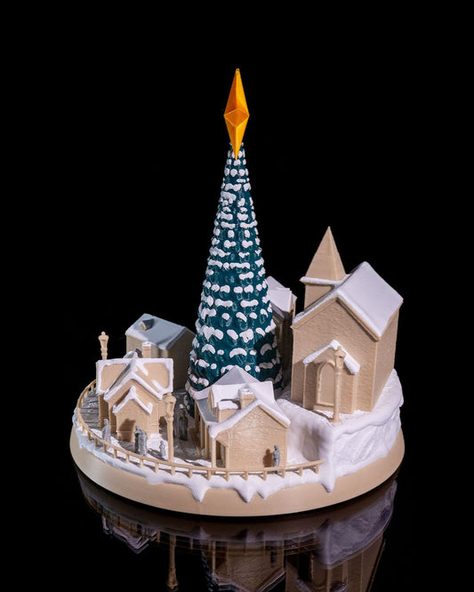 Karlı Noel Evi Obje Çam Ağaclı Yılbaşı Köyü Obje Büyük Boy 20CM