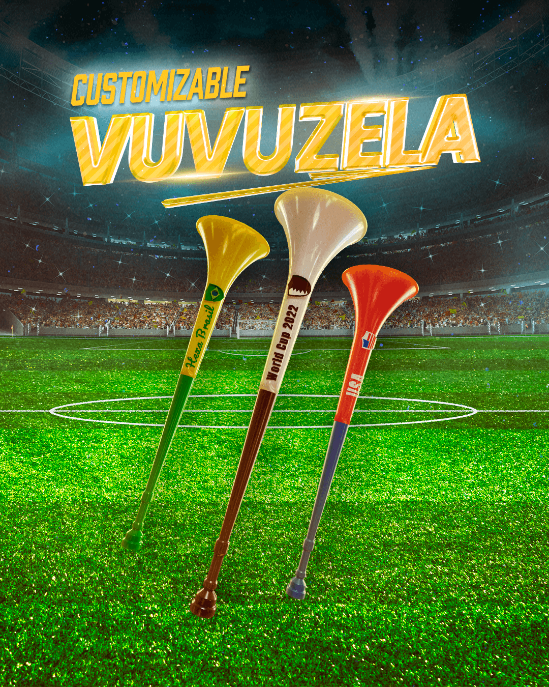 Länderspezifisches Vuvuzela-Spielzeug, personalisierbar