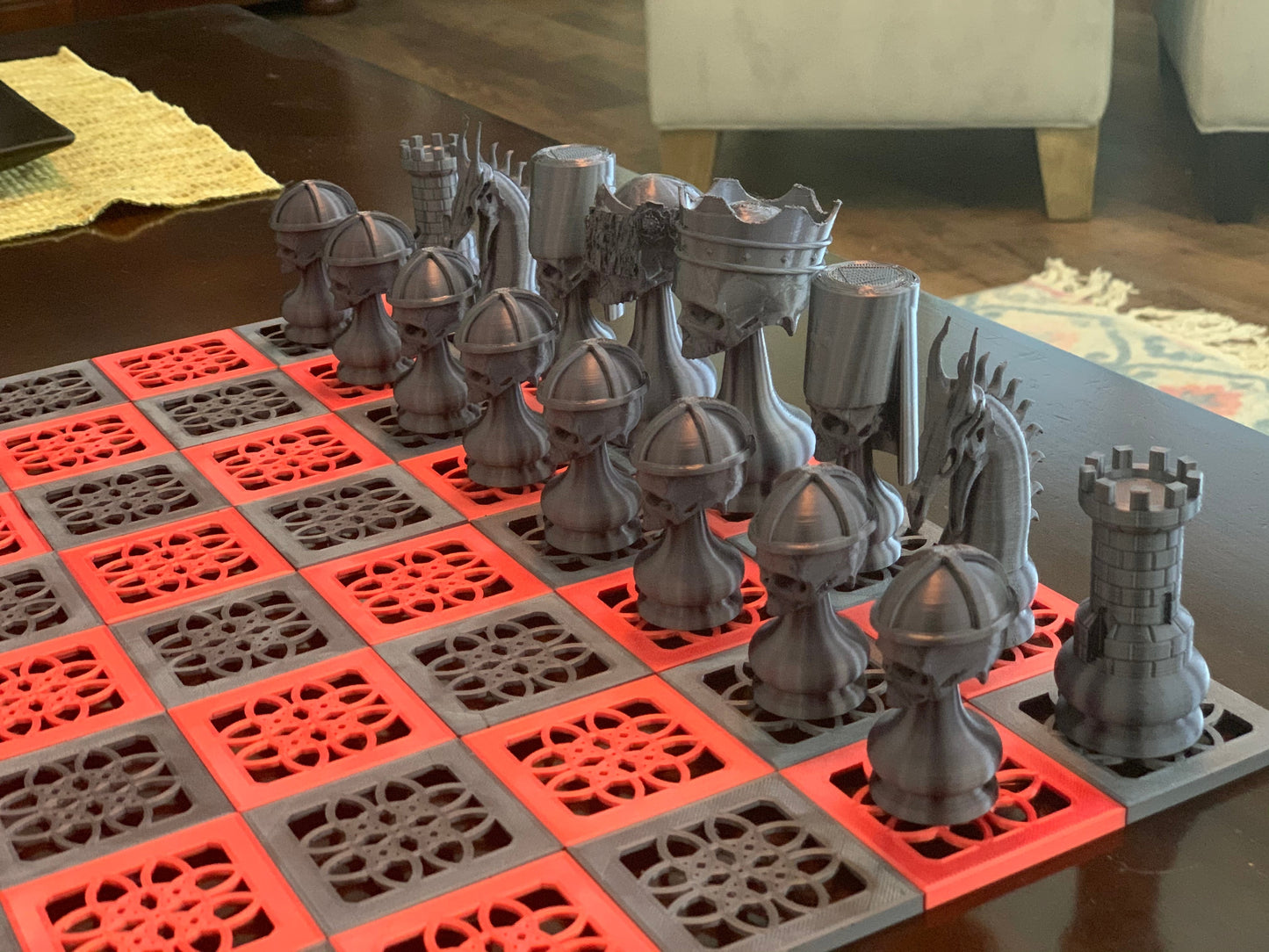Schachfiguren Totenkopf Mittelalterliche Ritter Schachfiguren