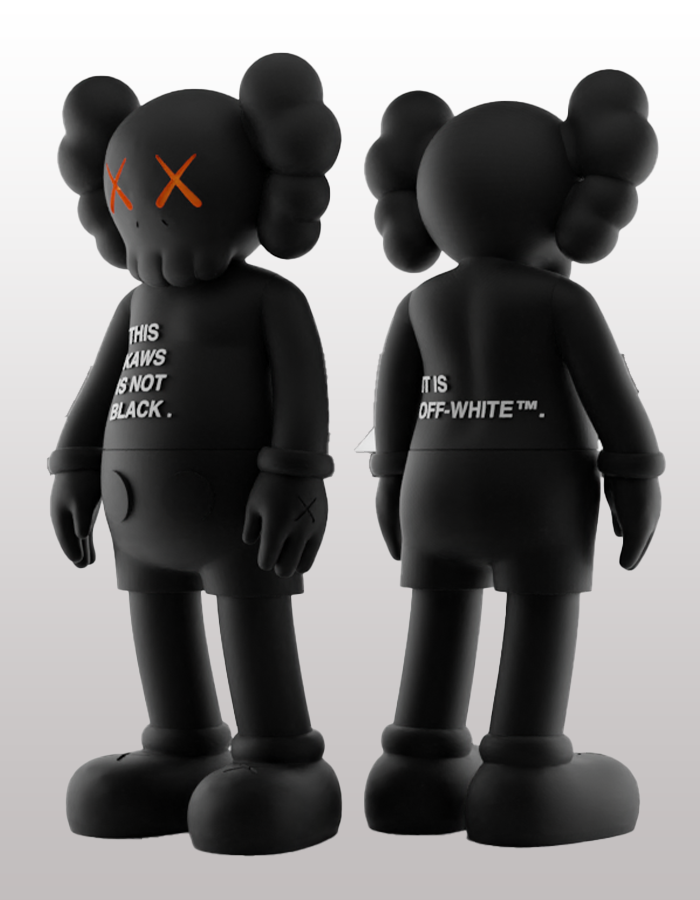 Schwarze KAWS Companion bemalte Figur, große Größe, 20 cm