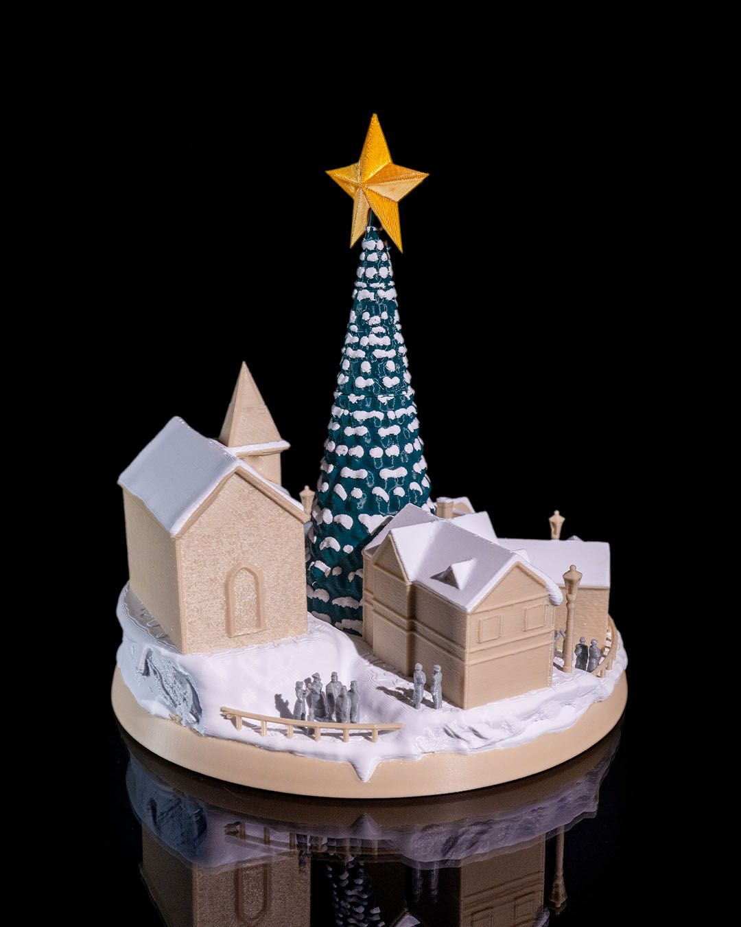Verschneites Weihnachtshaus Objekt, Tannenbaum Weihnachtsdorf Objekt Groß 20CM