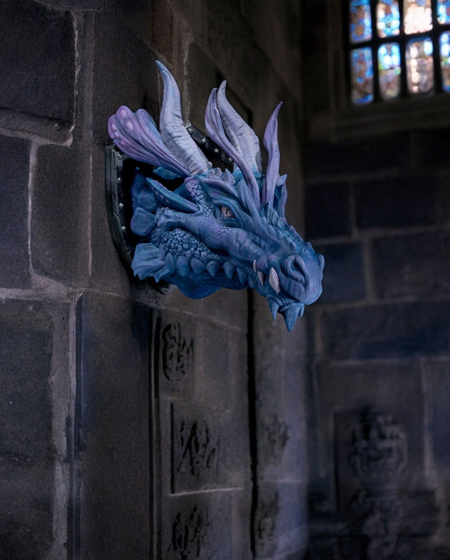 Wandbüste Blauer Drachenkopf, Riesenformat