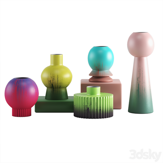 Sphere Küre Vazo Seti 15 CM Sert Plastik 5'li Dekoratif Renkli Vazo