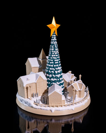 Verschneites Weihnachtshaus Objekt, Tannenbaum Weihnachtsdorf Objekt Groß 20CM
