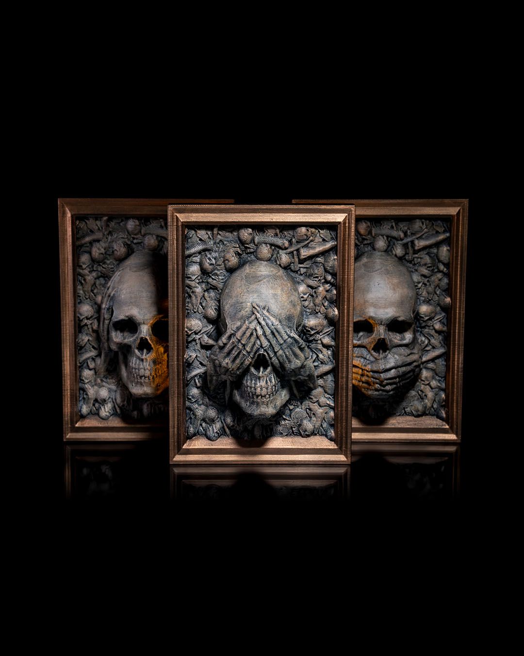 Skull Schädel Ich habe nichts gesehen, nichts gehört, nichts gewusst Dekorative Skizzenbilder 3er Set(