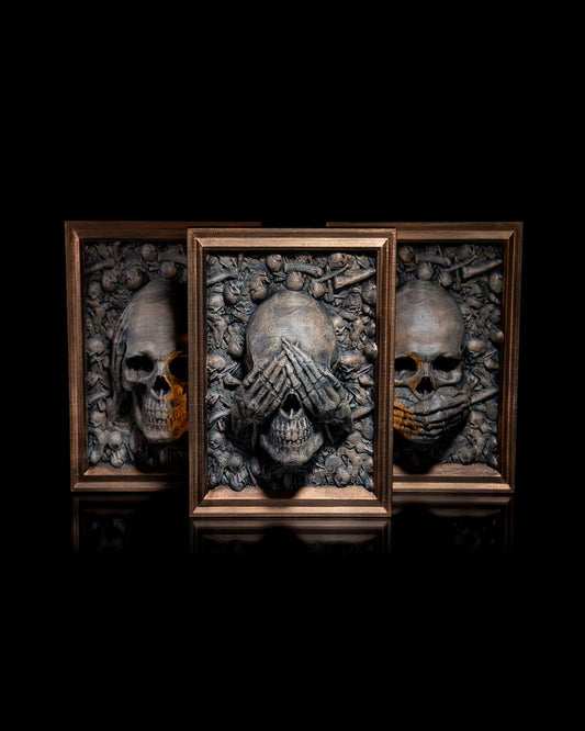 Skull Kafatası Görmedim Duymadım Bilmiyorum Dekoratif Eskiz Tablo 3'lü Set(
