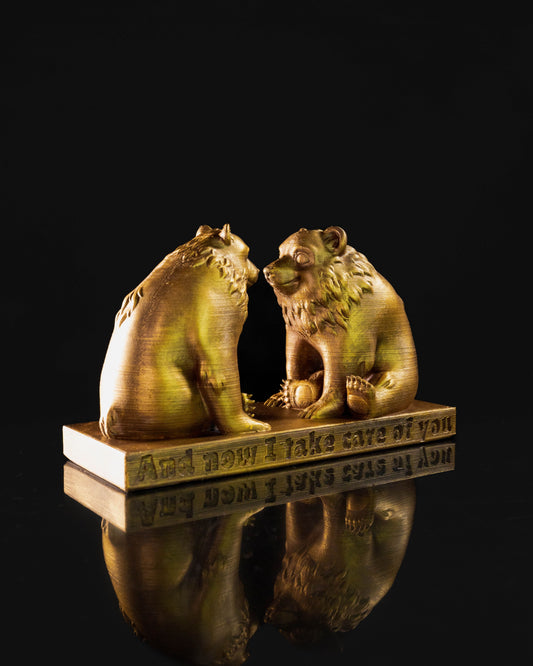Ayı Kardeş Anne Ayı ve Baba Ayı Yavru Ayı İkili Gold Dekoratif Masaüstü Obje