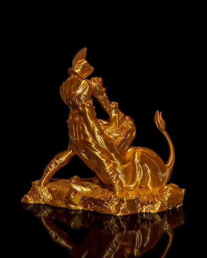 Gold Römisches Troja Gladiator Löwenkampf Figur Groß 22CM