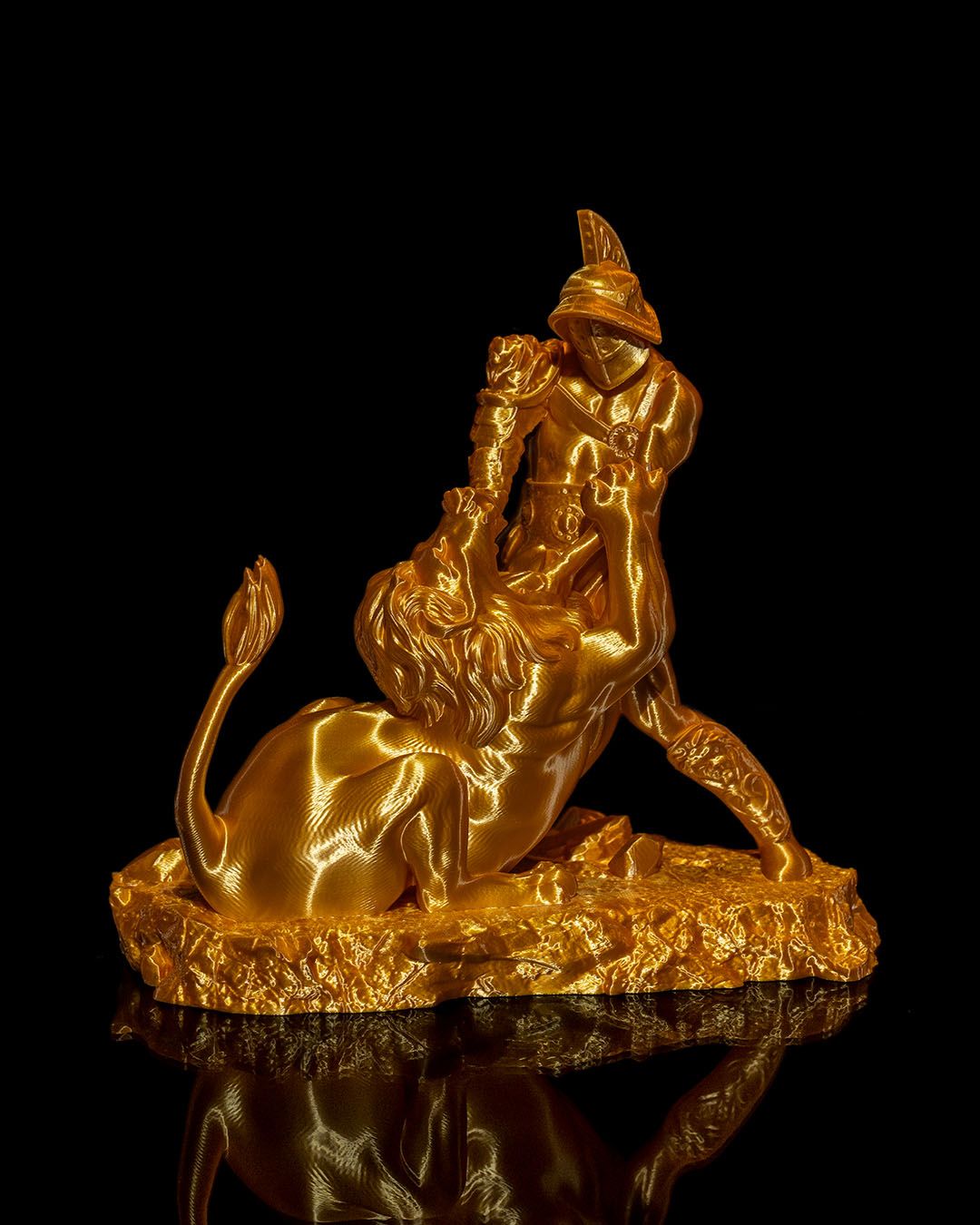 Gold Römisches Troja Gladiator Löwenkampf Figur Groß 22CM