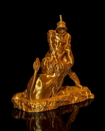 Gold Römisches Troja Gladiator Löwenkampf Figur Groß 22CM