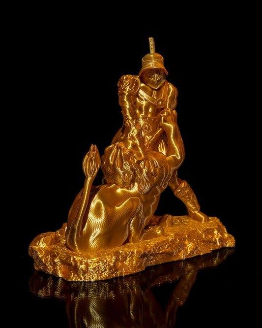 Gold Roma Truva Gladyatör Aslan Savaşı Figürü Büyük Boy 22CM