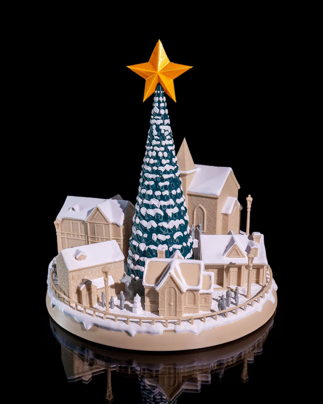 Verschneites Weihnachtshaus Objekt, Tannenbaum Weihnachtsdorf Objekt Groß 20CM