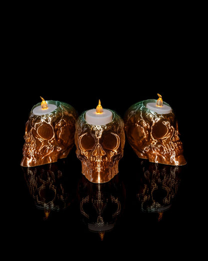 Halloween Totenkopf Duftkerzenhalter 3er Set LED 12CM