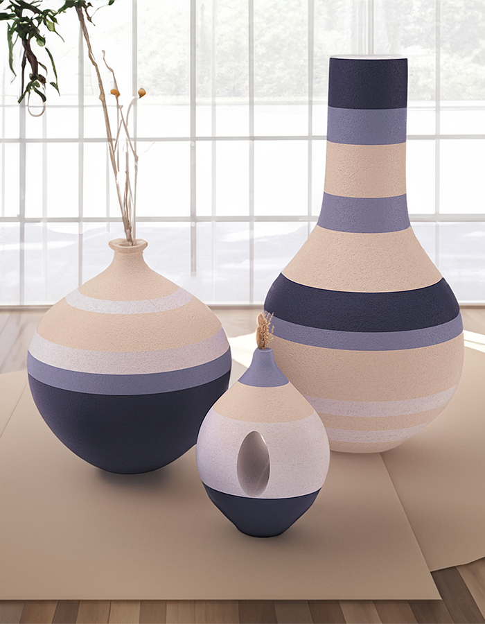 Linha Modern Gestreifte Vase, groß, 25 cm, dekorativ, aus Hartplastik, gestreift, Vase 3er-Set