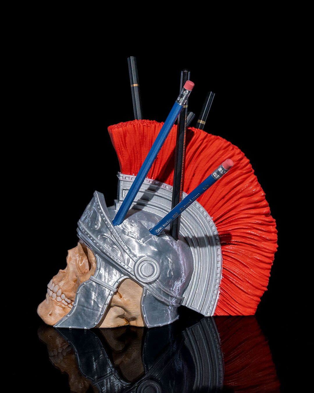 Schädel Spartan Gladiator Helm Schreibtisch-Organizer Stiftehalter 7CM