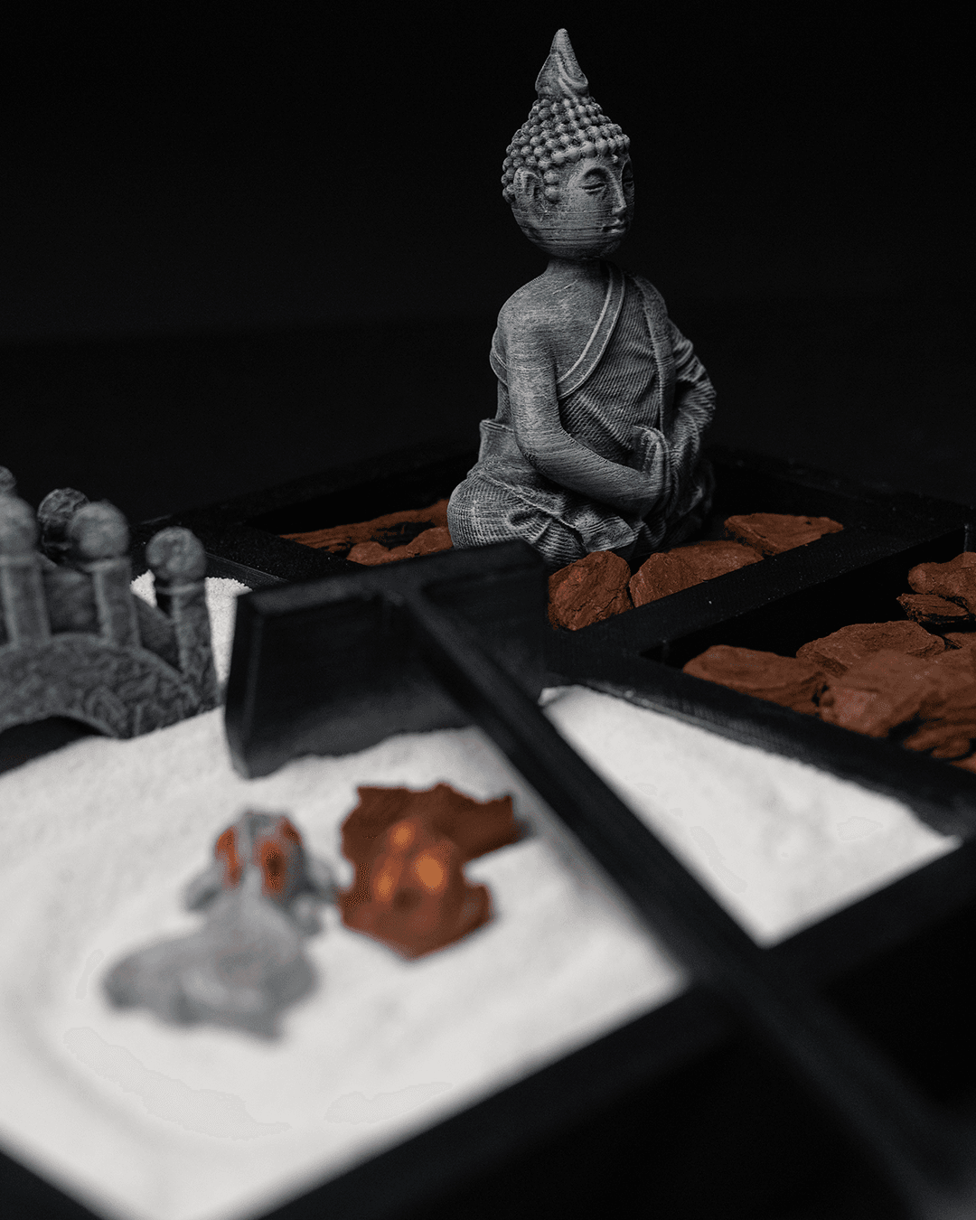 Buddha-Statue rechteckiges Zen-Garten-Set Home Office Deko Desktop Dekorationsobjekt