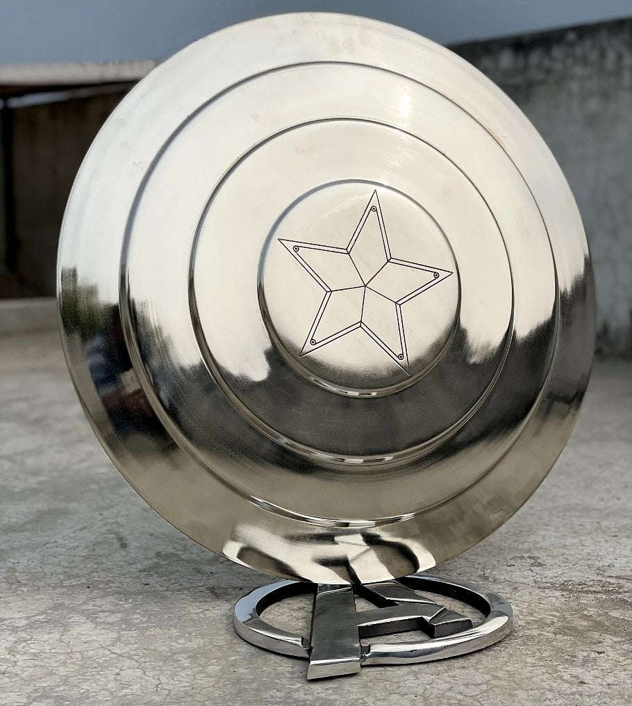 Metallischer Captain America Schild mit Ständer 35 cm Durchmesser (Giga Größe)