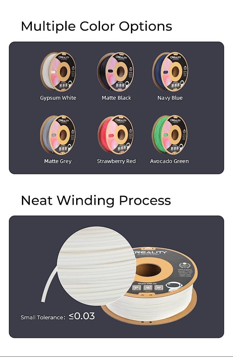Creality CR-PLA mattes Filament Matt Schwarz 1,75mm 1KG