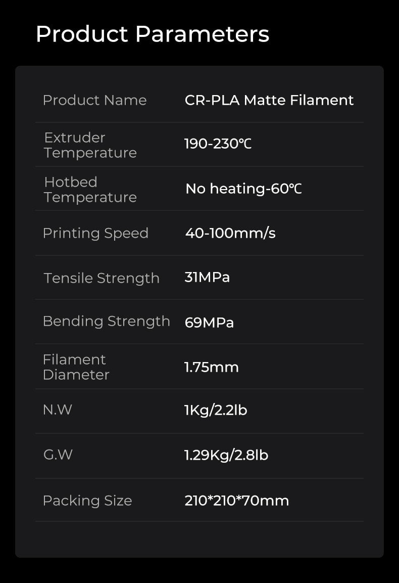 Creality CR-PLA mattes Filament Matt Schwarz 1,75mm 1KG