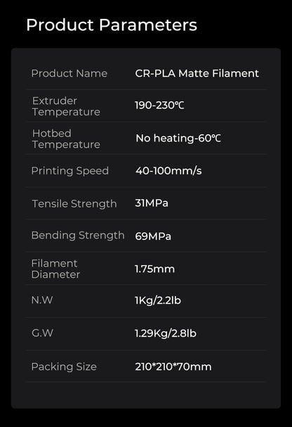Creality CR-PLA mattes Filament Matt Schwarz 1,75mm 1KG