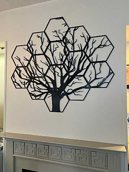 Sechseckiges Baum-Wanddekor 60 cm