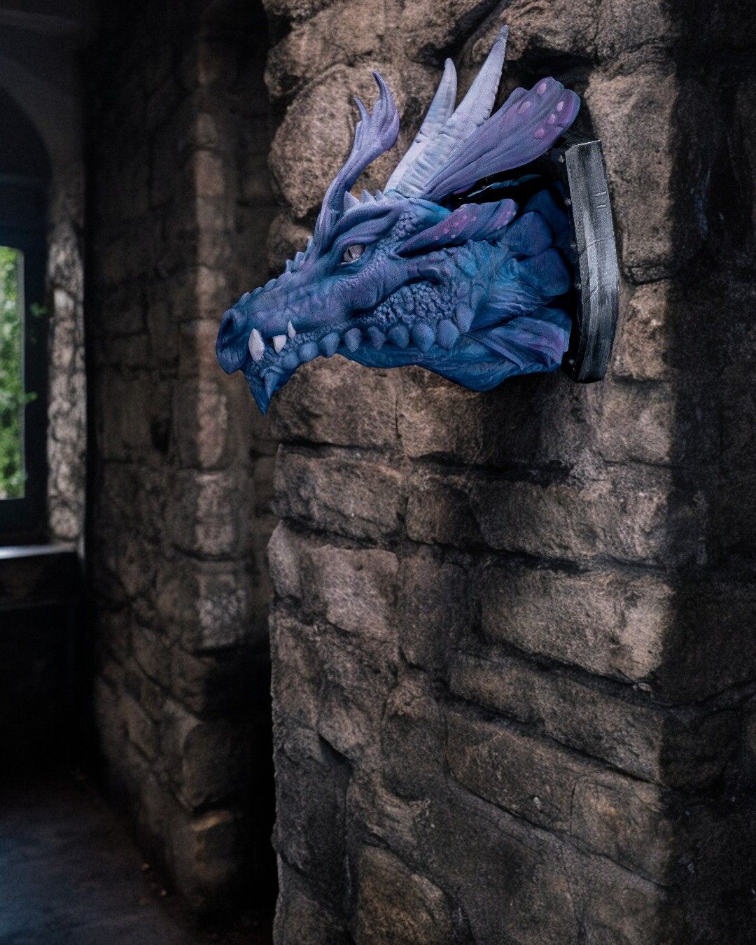 Wandbüste Blauer Drachenkopf, Riesenformat