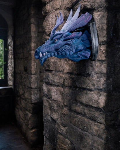 Wandbüste Blauer Drachenkopf, Riesenformat