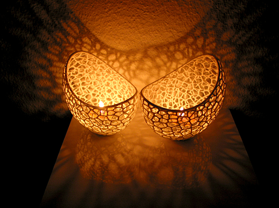Voronoi 2er Teelichthalter 15 cm (inkl. Kerzen)