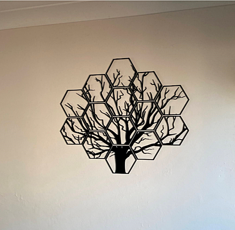 Sechseckiges Baum-Wanddekor 60 cm