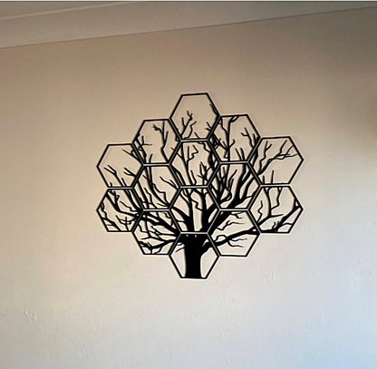 Sechseckiges Baum-Wanddekor 60 cm