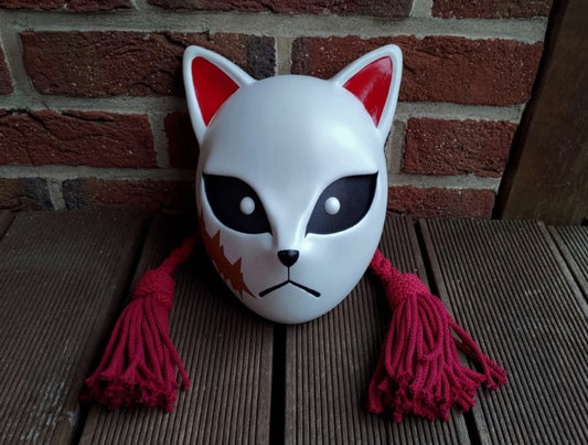 Balo Tilki Maskesi Beyaz Renk Kırmızı Detaylı Hallowen Maske
